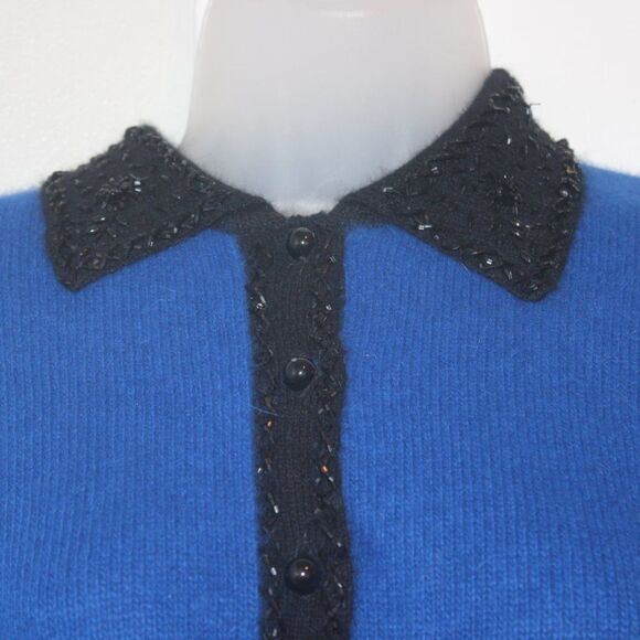 Vintage Rafaella Blue Cardigan Sweater Angora Rabbit Hair /Lambswool Women Large - Picture 10 of 13
